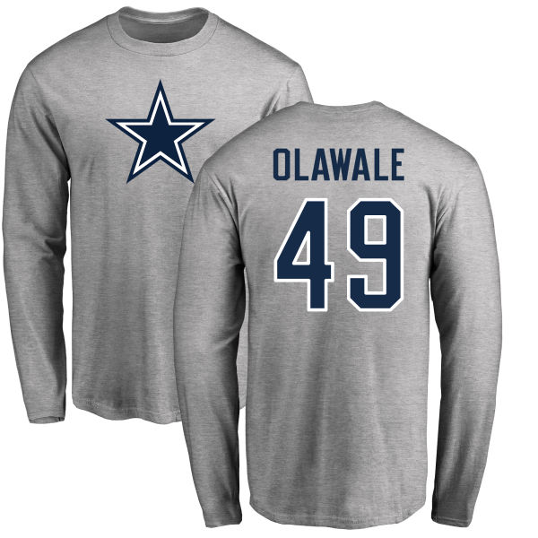 Men Dallas Cowboys Ash Jamize Olawale Name and Number Logo #49 Long Sleeve Nike NFL T Shirt->nfl t-shirts->Sports Accessory
